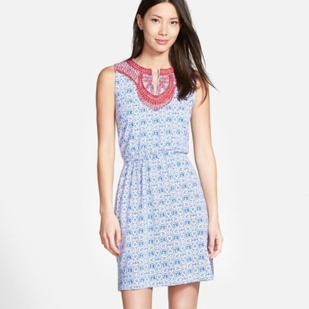 Vineyard Vines Tile Print Embroidered Jersey Knit Dress Size S - Picture 3 of 7